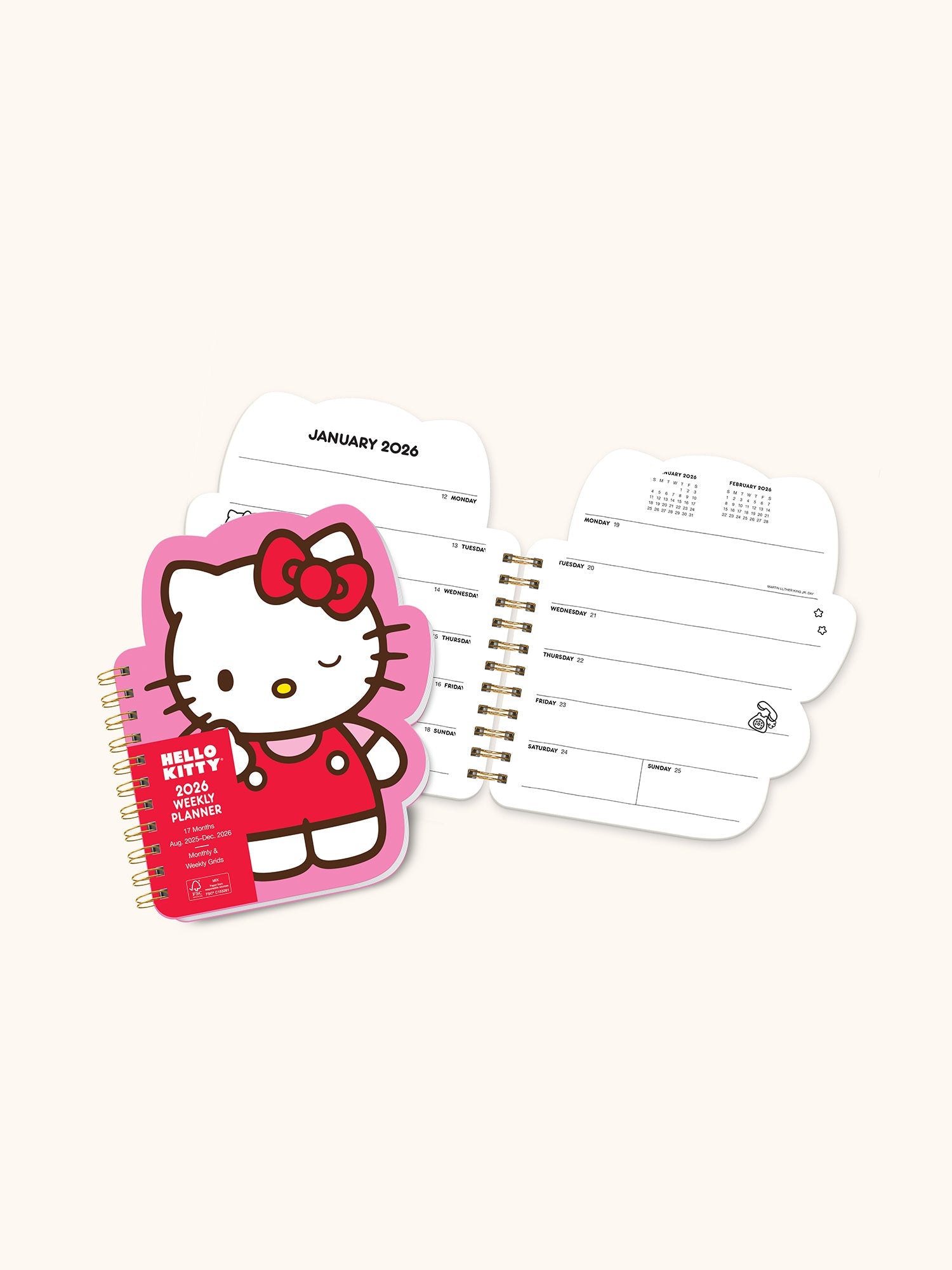 Hello Kitty x Studio Oh! 2026 Playful Pink Die-Cut Weekly Planner - 图片 3