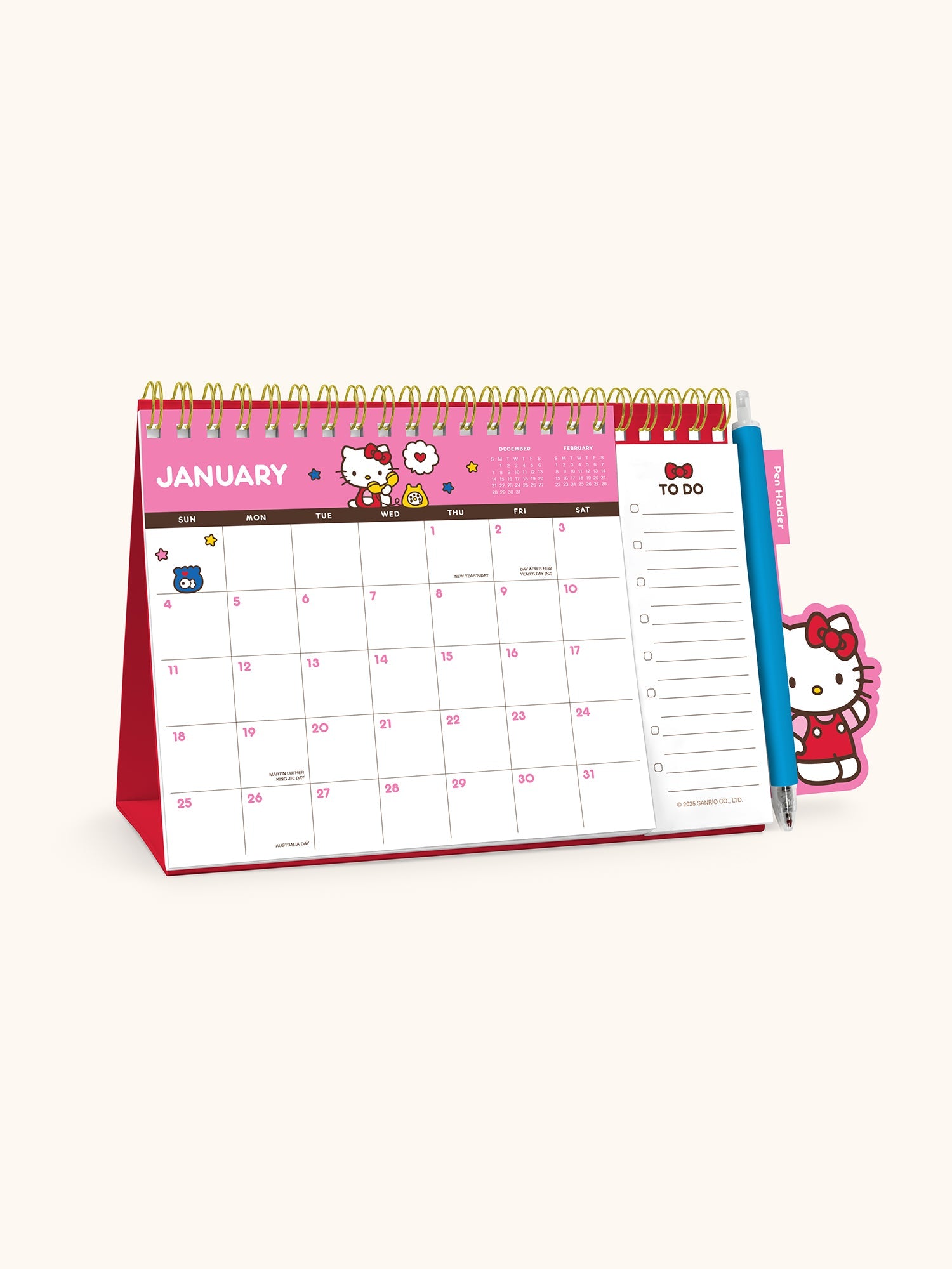 Hello Kitty x Studio Oh! 2026 Standing Desk Easel Calendar with Pen Holder - 图片 4