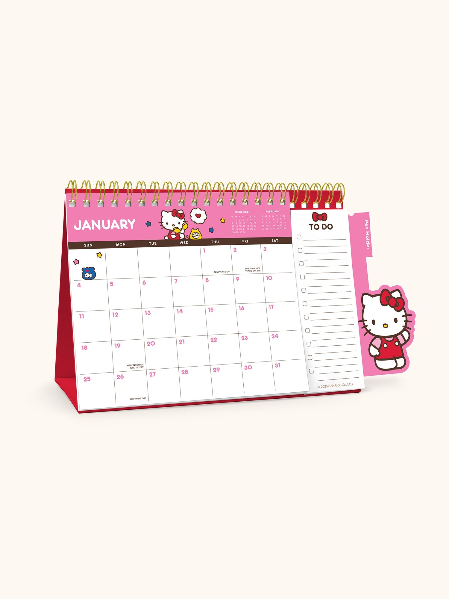 Hello Kitty x Studio Oh! 2026 Standing Desk Easel Calendar with Pen Holder - 图片 5