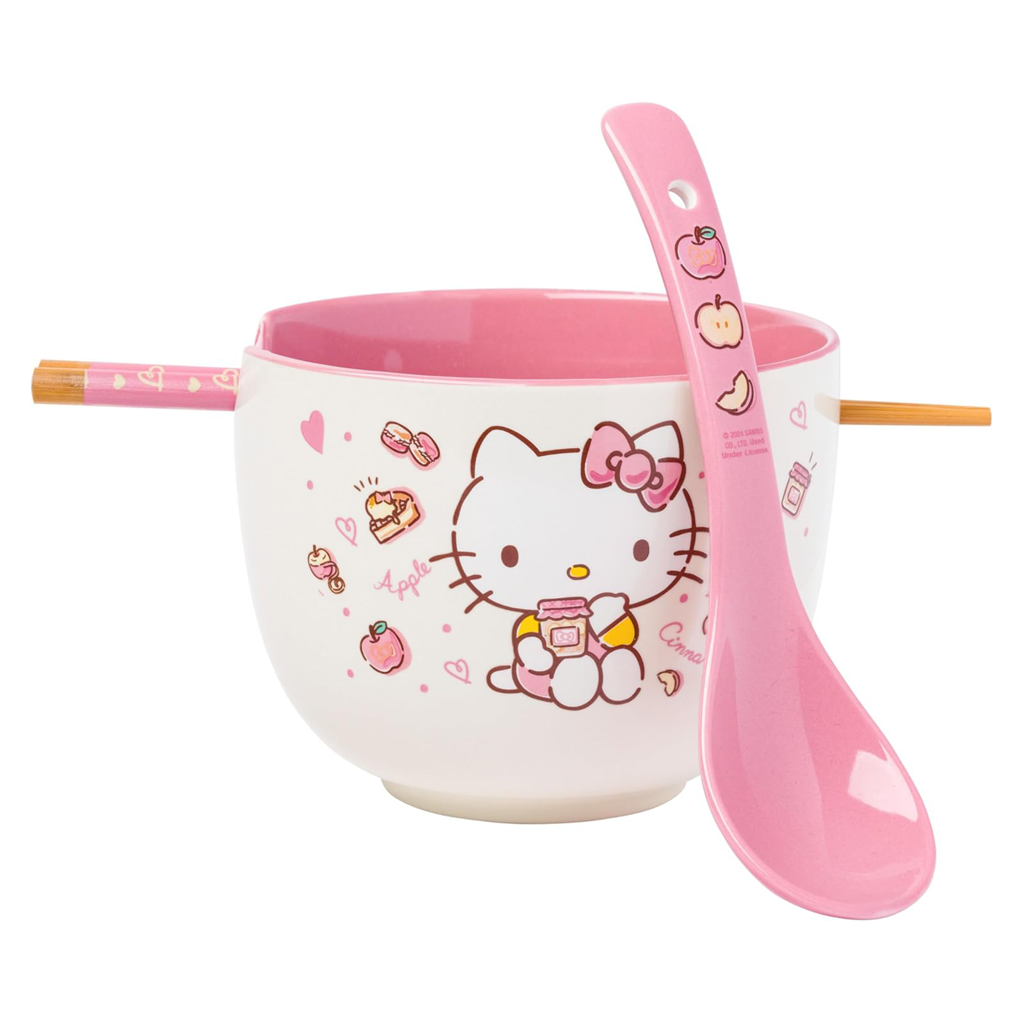 Hello Kitty Ceramic Ramen Bowl and Chopsticks/Spoon Set (Apples and Cinnamon)