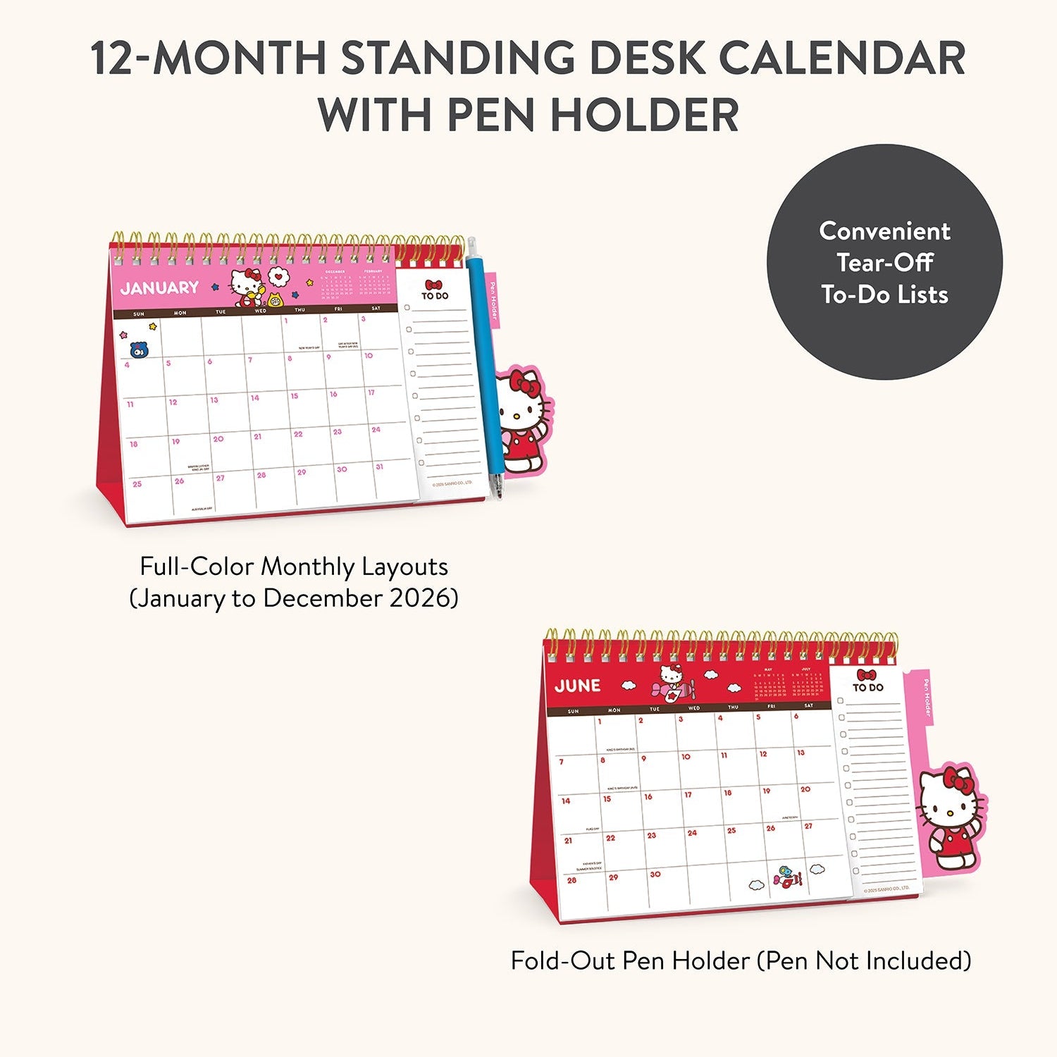Hello Kitty x Studio Oh! 2026 Standing Desk Easel Calendar with Pen Holder - 图片 10