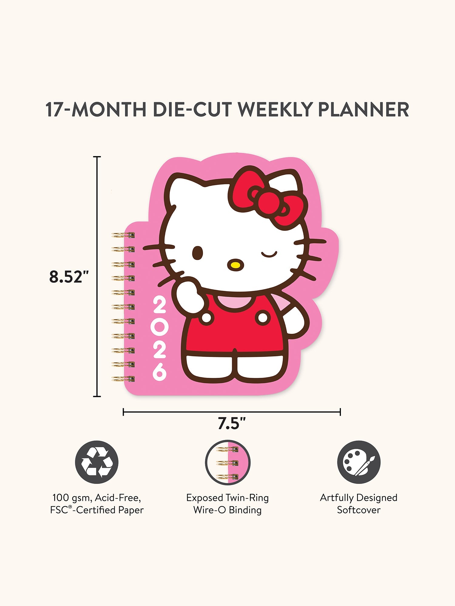 Hello Kitty x Studio Oh! 2026 Playful Pink Die-Cut Weekly Planner - 图片 2