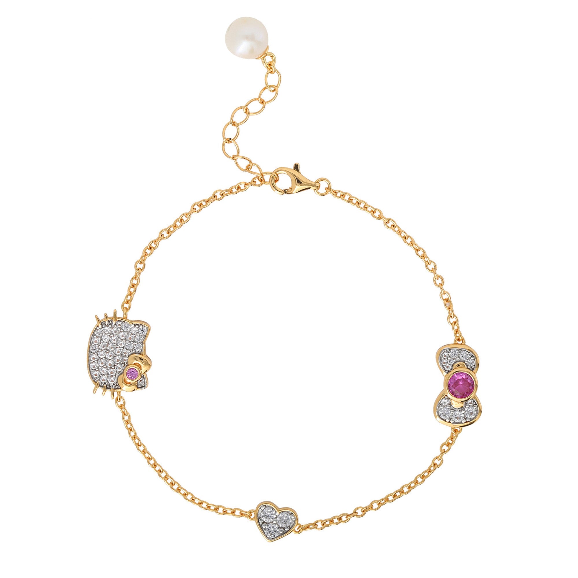 Hello Kitty Two-Tone Gold Plated Icons Bracelet (Pink & White Sapphire)