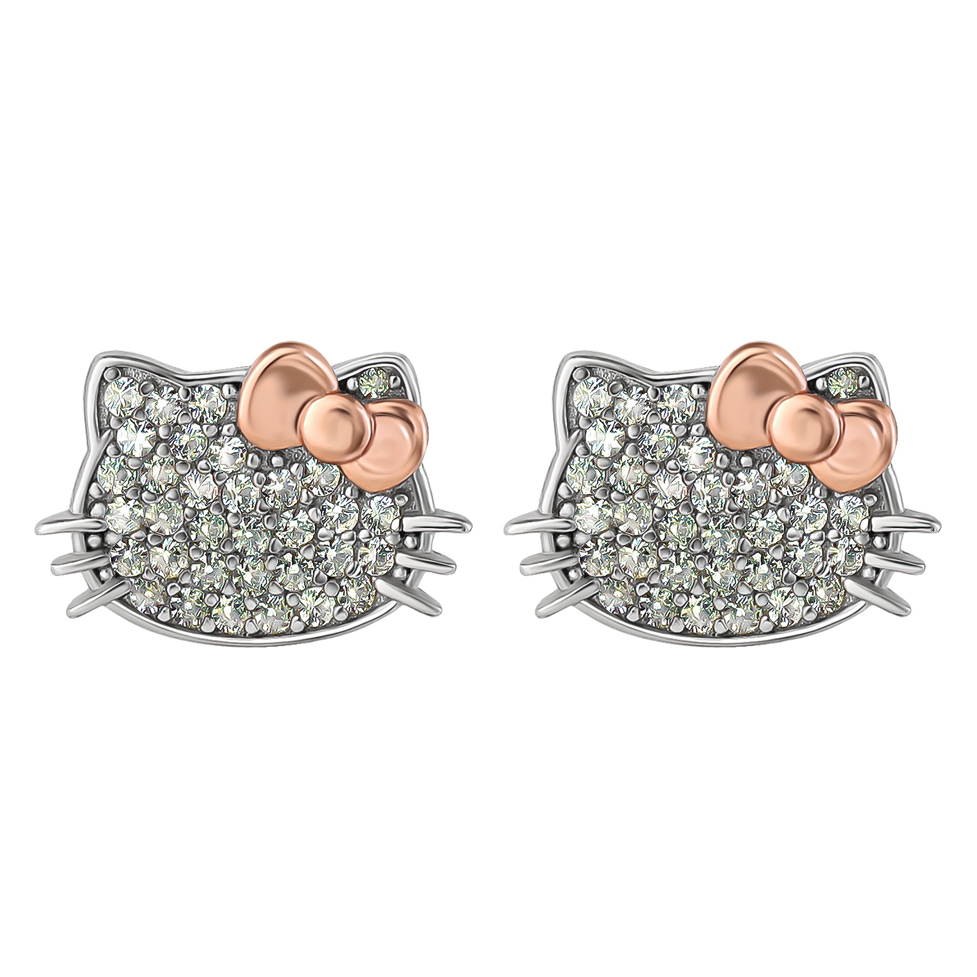 Hello Kitty Two-Tone Gold Plated Stud Earrings (White Sapphire)