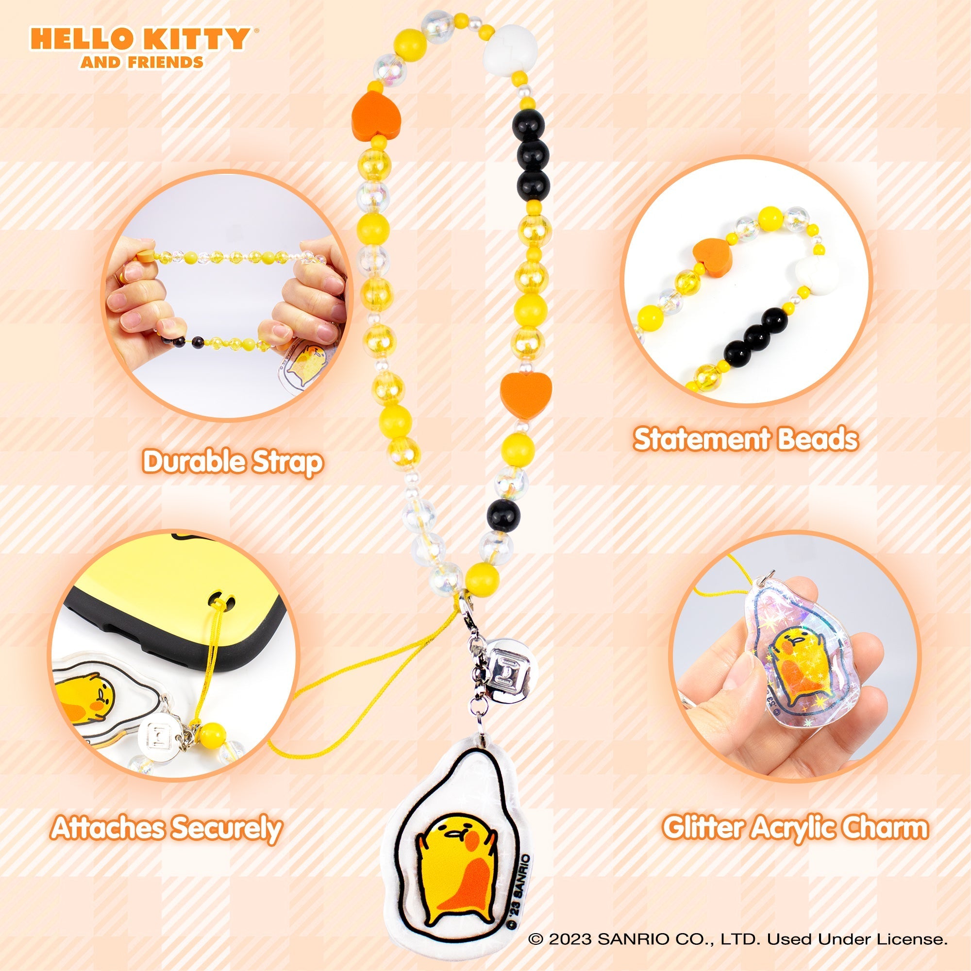 Gudetama Beaded Charm Mobile Phone Wrist Strap - 图片 2
