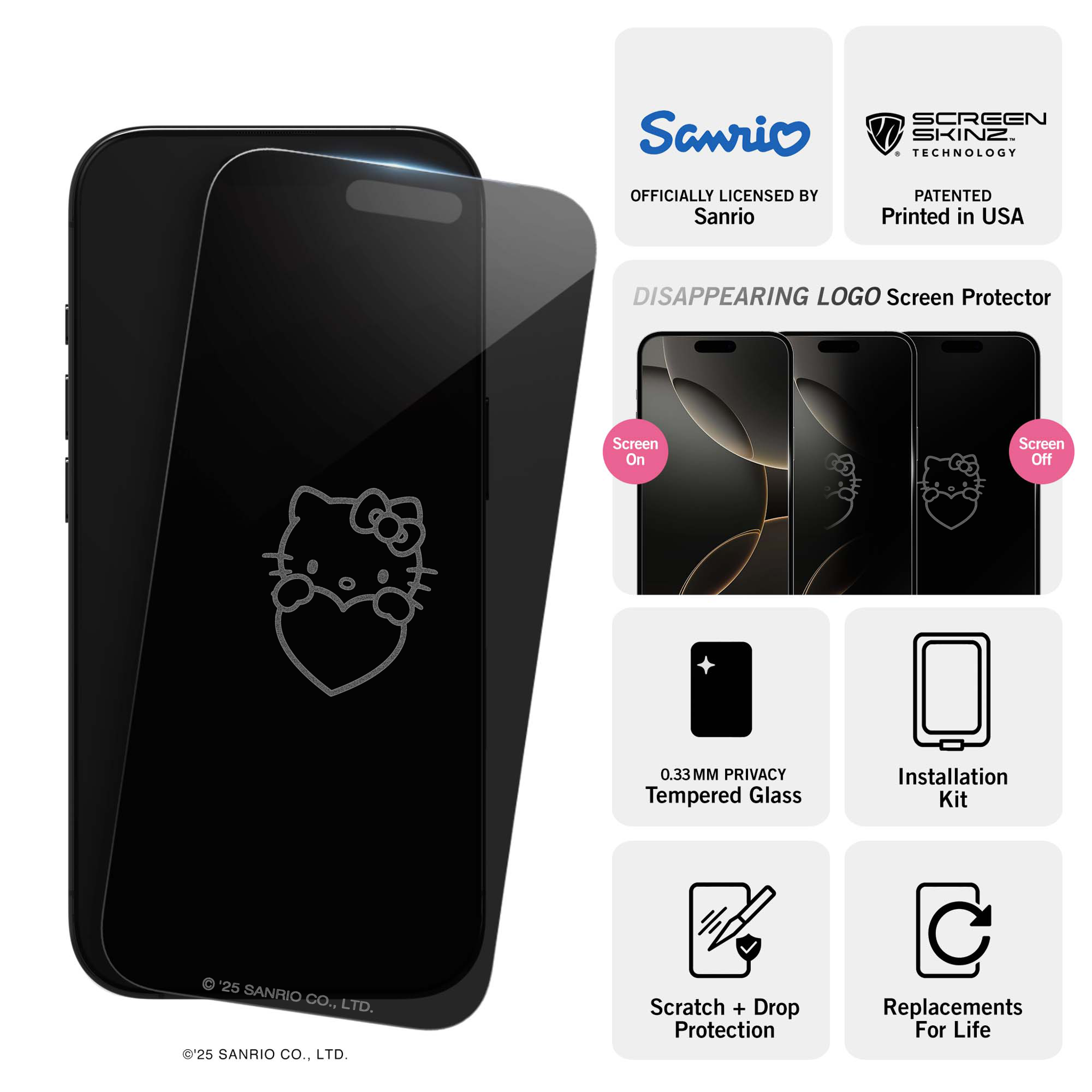Hello Kitty x Screen Skinz Hands Heart Privacy Screen Protector - 图片 3