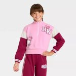 Hello Kitty Girls Quarter-Zip Fleece Varsity Sweatshirt