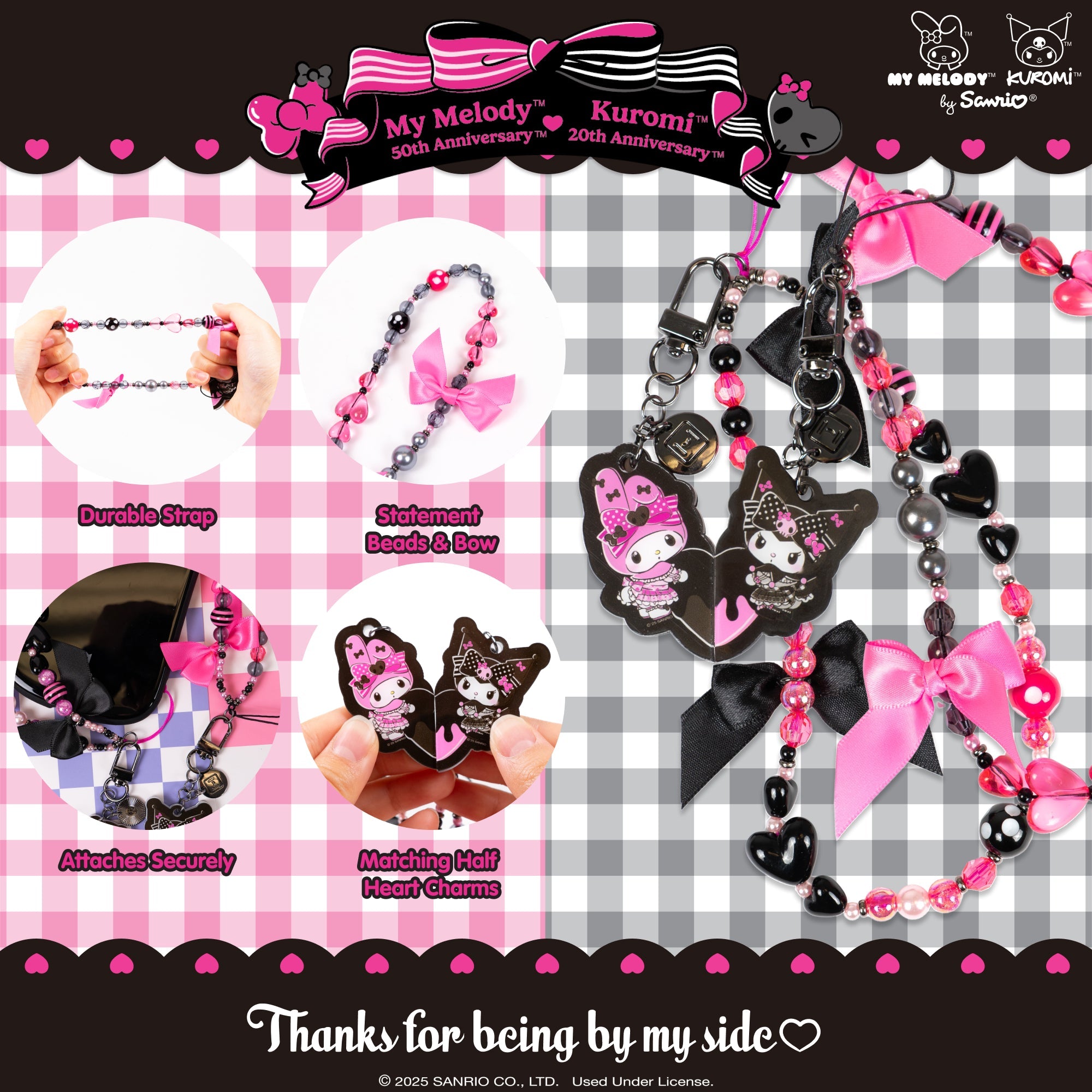 My Melody 50th & Kuromi 20th Anniversary 2-pc Bead Charm Strap Set - 图片 2