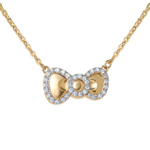Hello Kitty 18" Two-Tone Gold Plated Bow Necklace (White Sapphire)