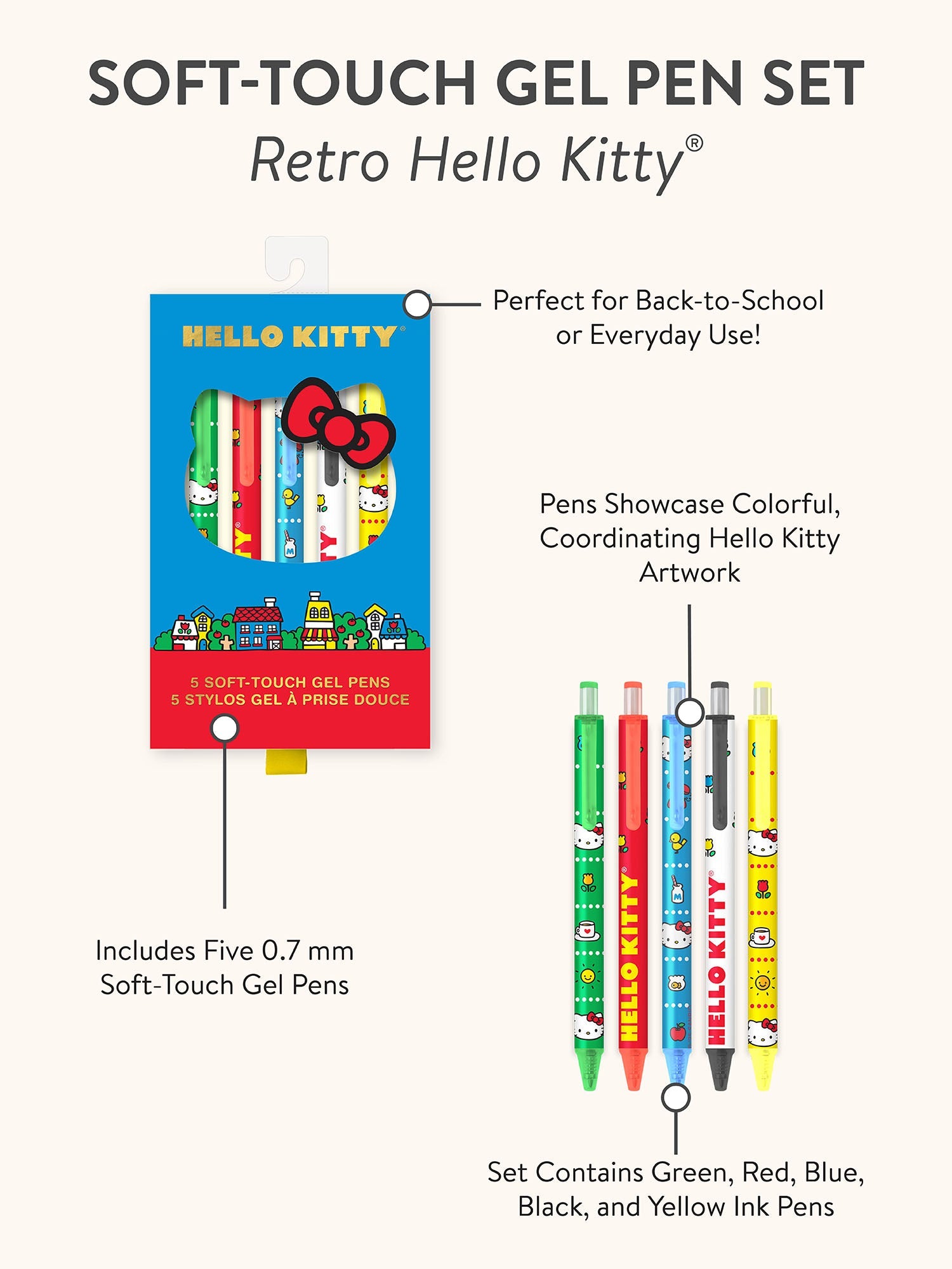 Hello Kitty x Studio Oh! Retro Red Soft-Touch Gel Pens - 图片 6