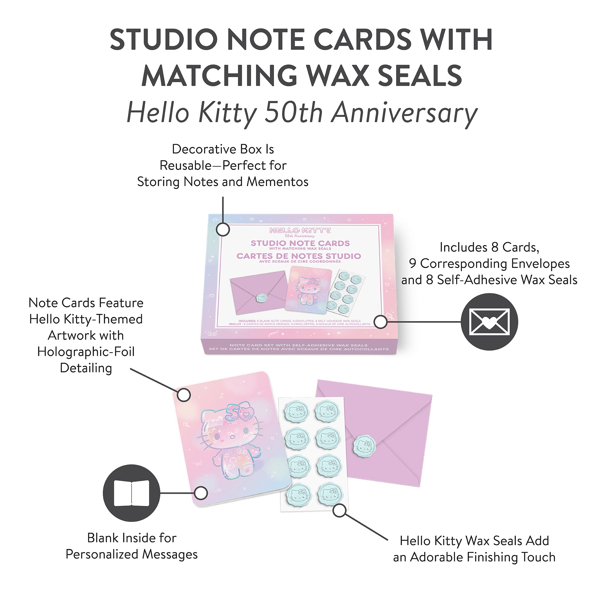 Hello Kitty x Studio Oh! 50th Anniversary 25-Pc Note Cards & Wax Seals Set - 图片 7