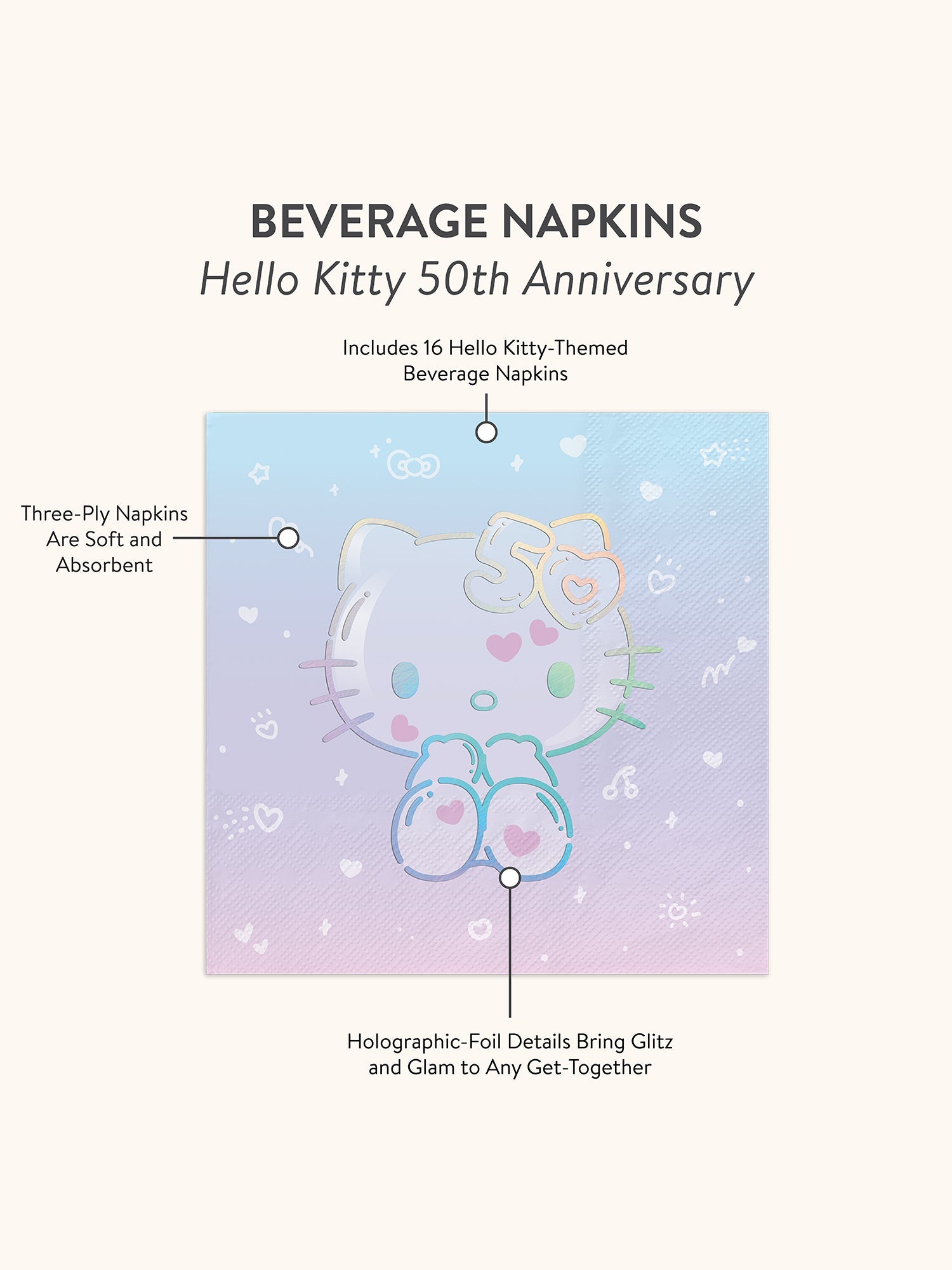 Hello Kitty x Studio Oh! 50th Anniversary Beverage Napkins - 图片 2