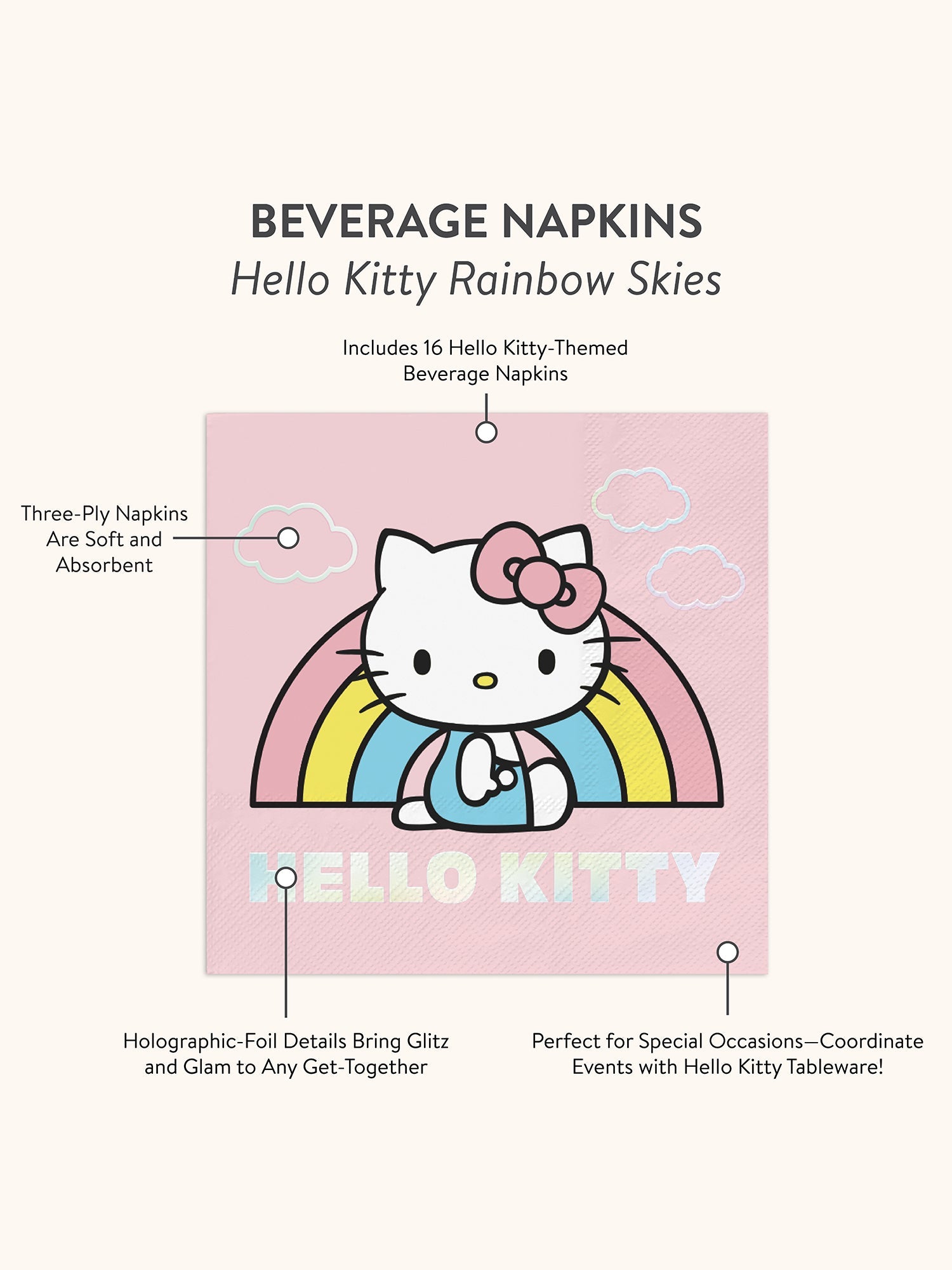 Hello Kitty x Studio Oh! Rainbow Skies Beverage Napkins - 图片 4