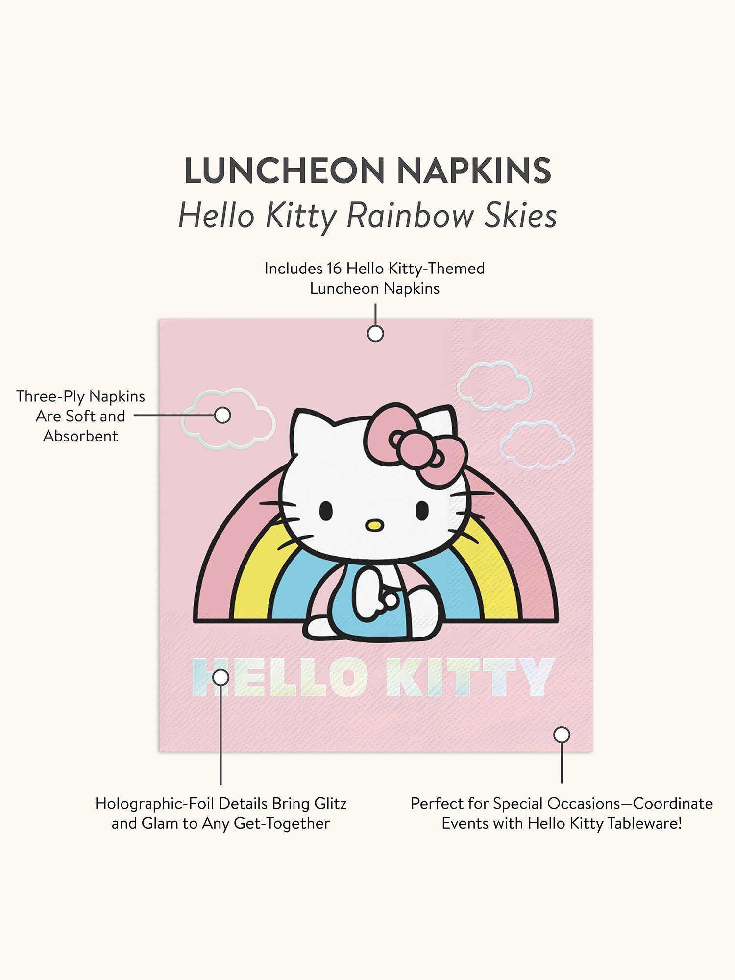 Hello Kitty x Studio Oh! Rainbow Skies Luncheon Napkins - 图片 3
