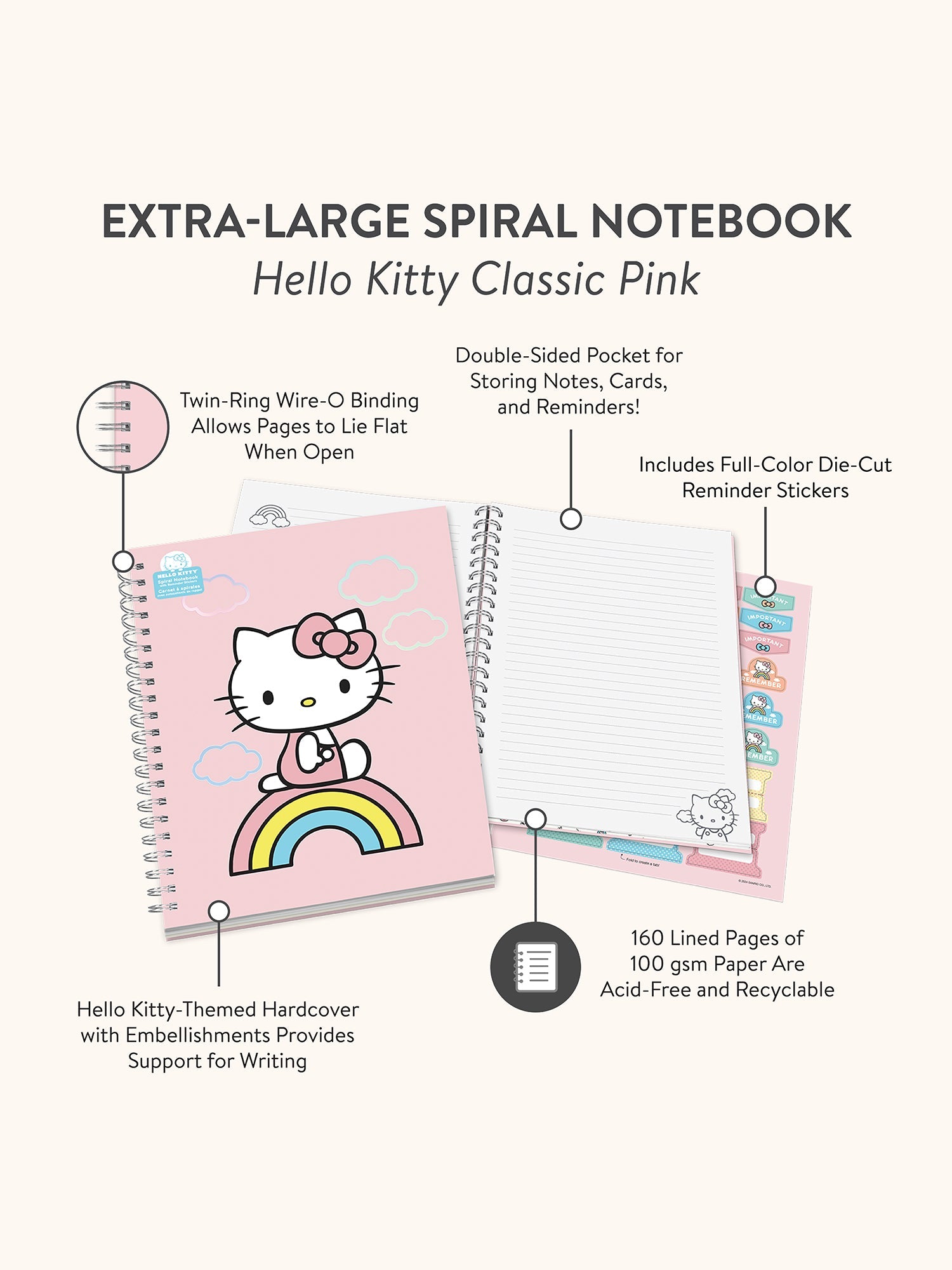 Hello Kitty x Studio Oh! Classic Pink Extra-Large Spiral Notebook - 图片 8