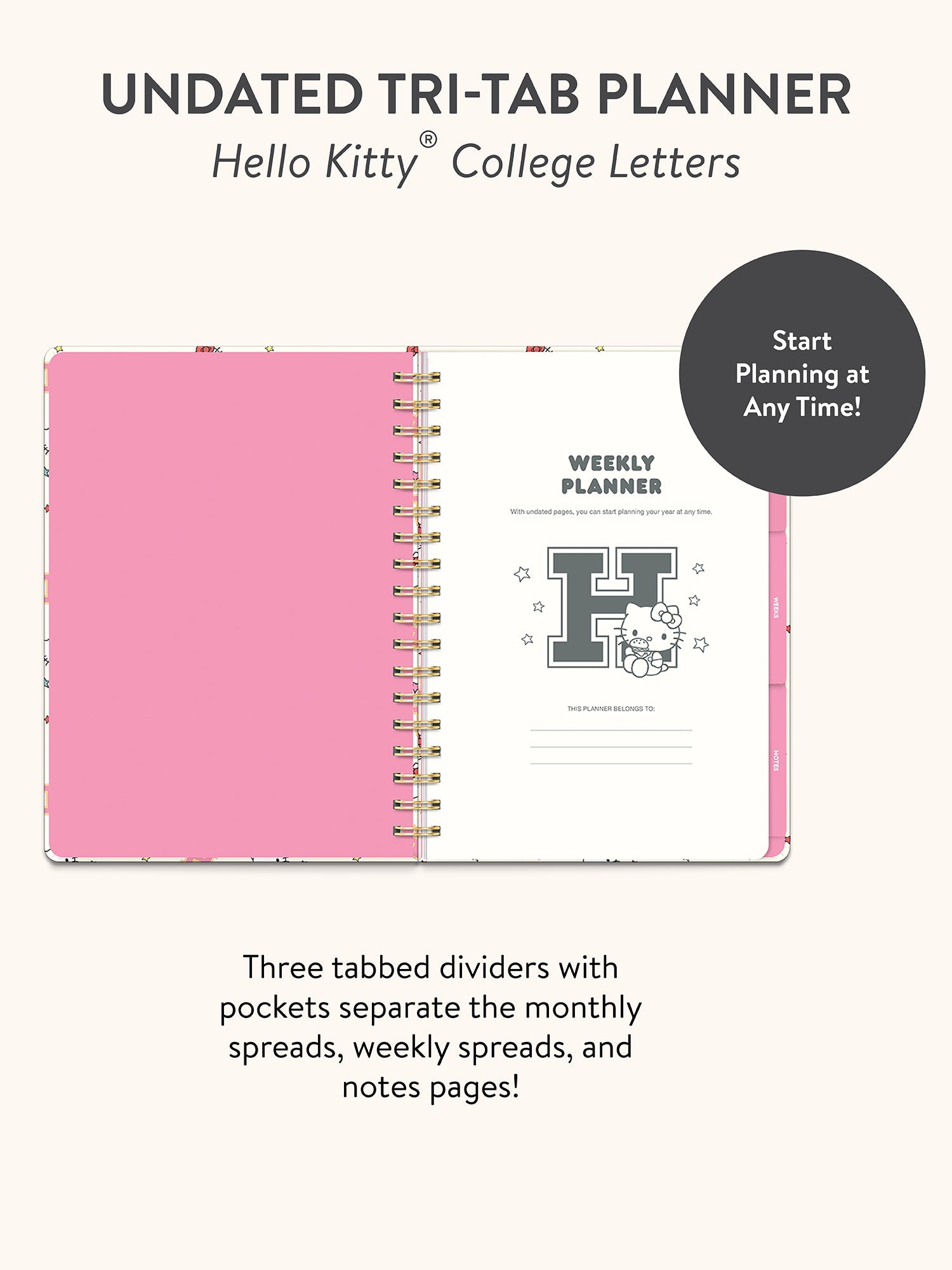 Hello Kitty x Studio Oh! College Letters Tri-Tab Planner - 图片 8