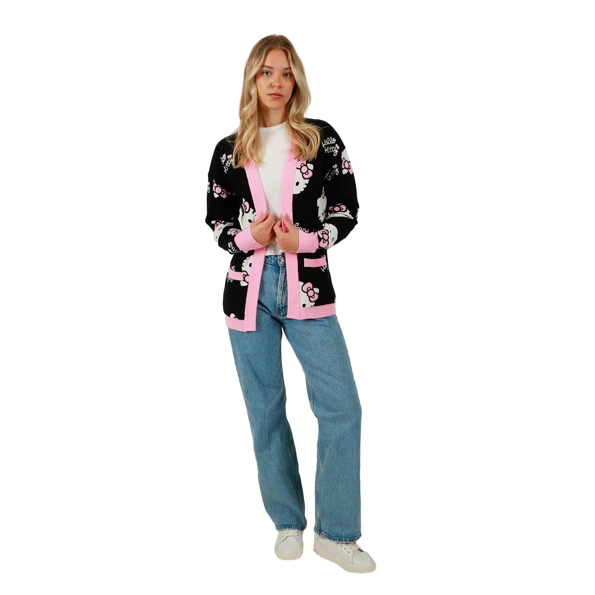 Hello Kitty Cozy Face Knit Cardigan (Black & Pink) - 图片 3
