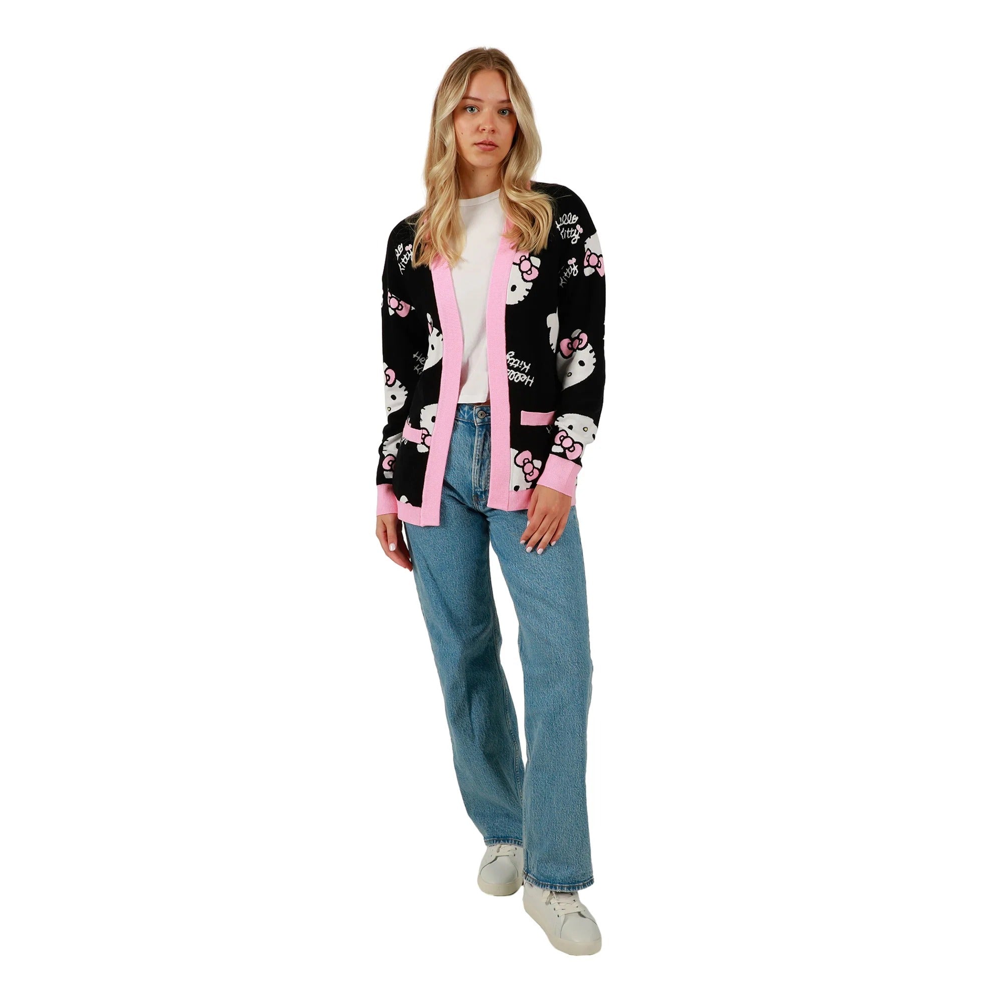 Hello Kitty Cozy Face Knit Cardigan (Black & Pink) - 图片 4