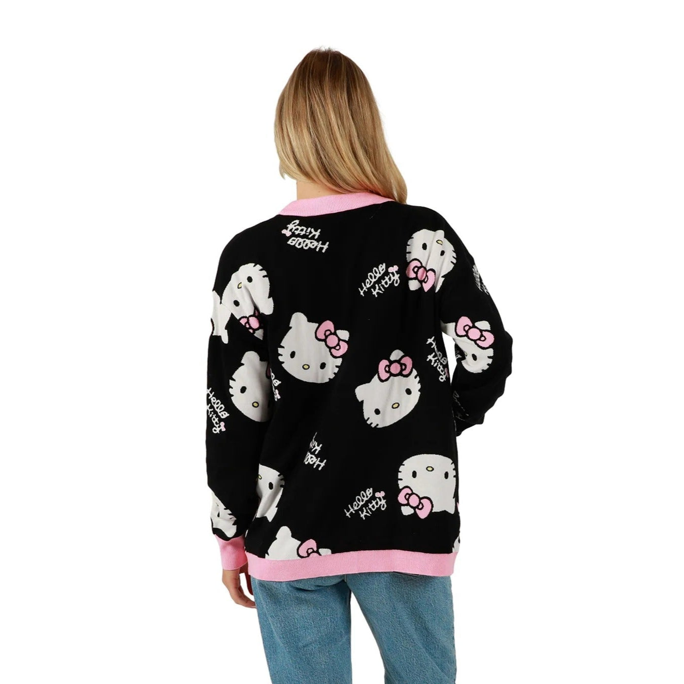 Hello Kitty Cozy Face Knit Cardigan (Black & Pink) - 图片 2