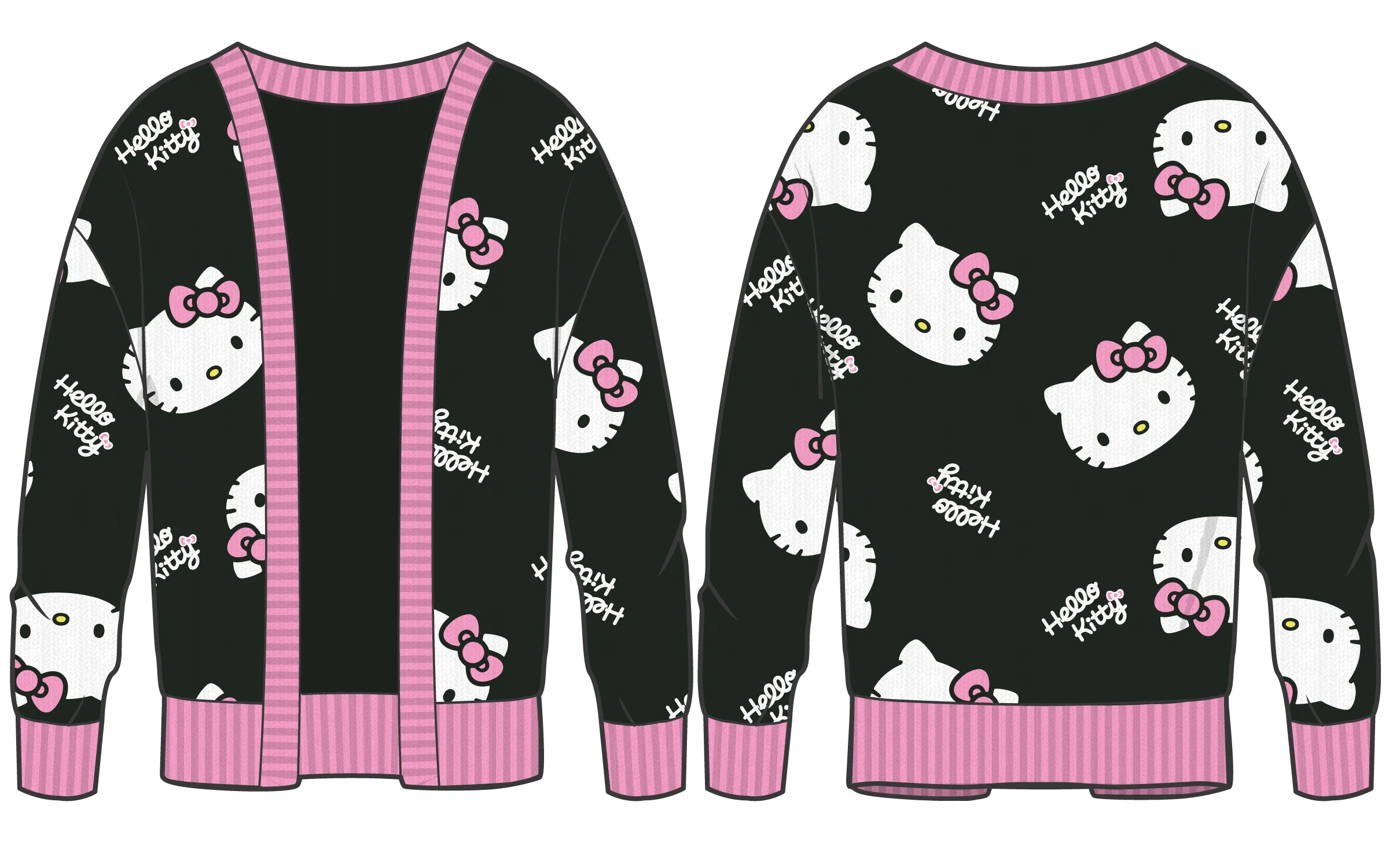 Hello Kitty Cozy Face Knit Cardigan (Black & Pink) - 图片 6