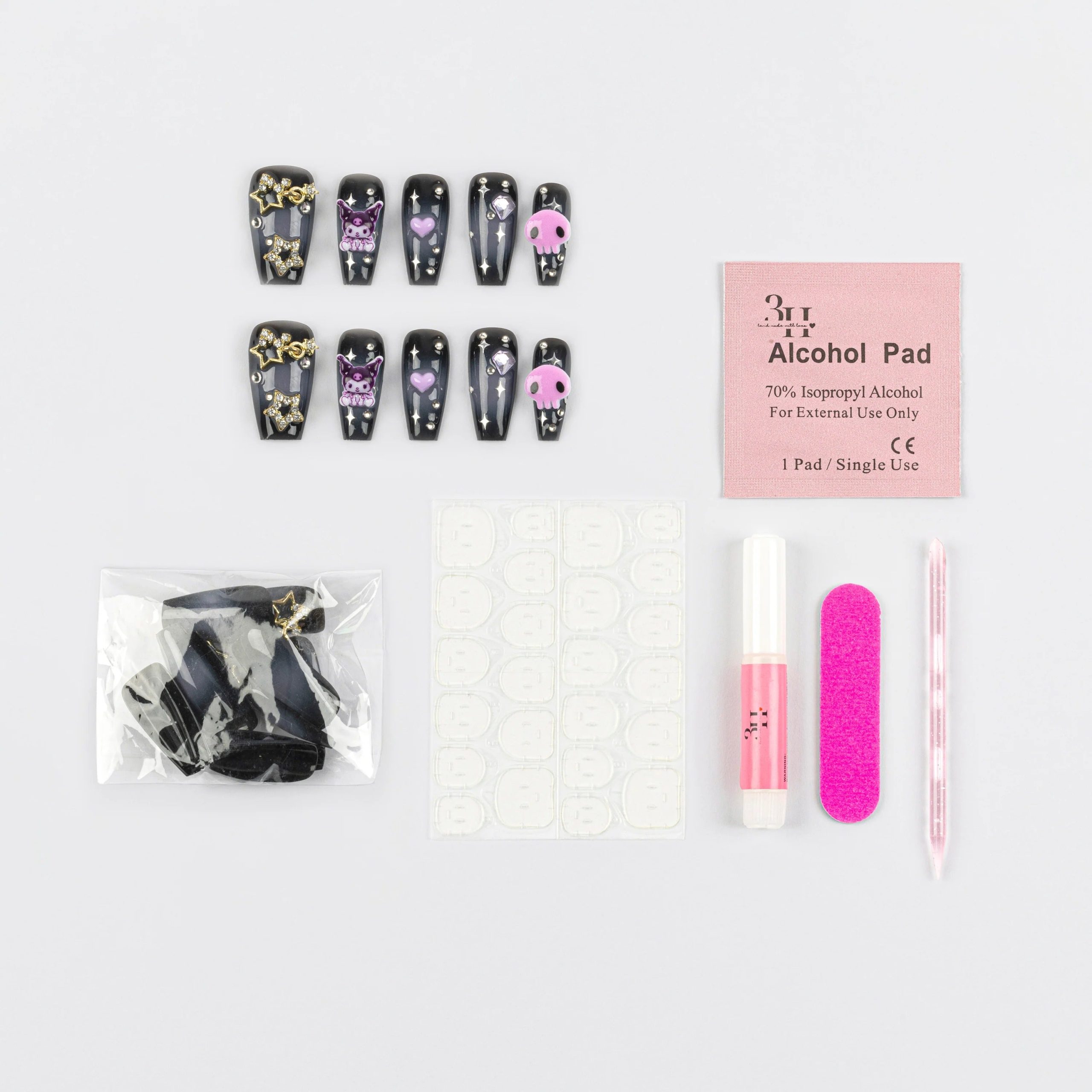 Kuromi x 3H Nails 3D Press-On Nails (Long) - 图片 3