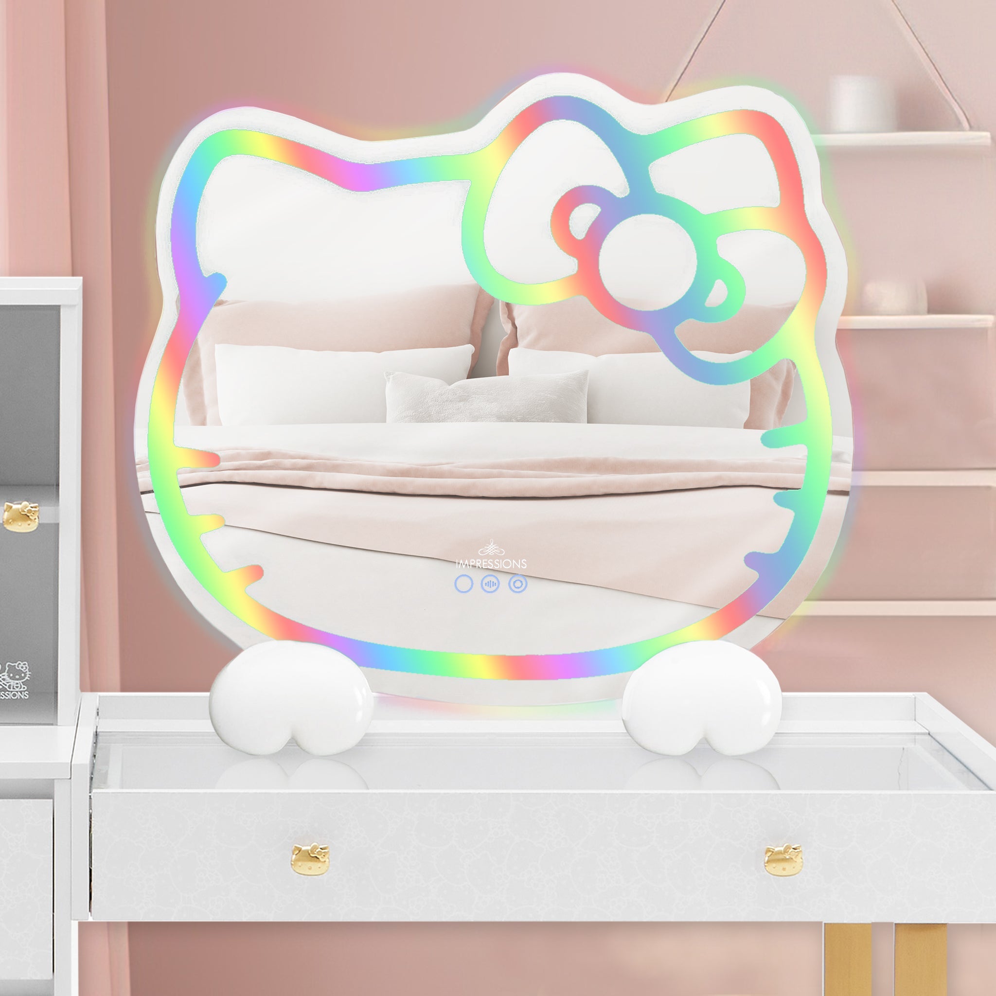 Hello Kitty x Impressions Vanity RGB Wall Mirror 2.0 W/ Bluetooth Speakers and Specialty Base - 图片 3