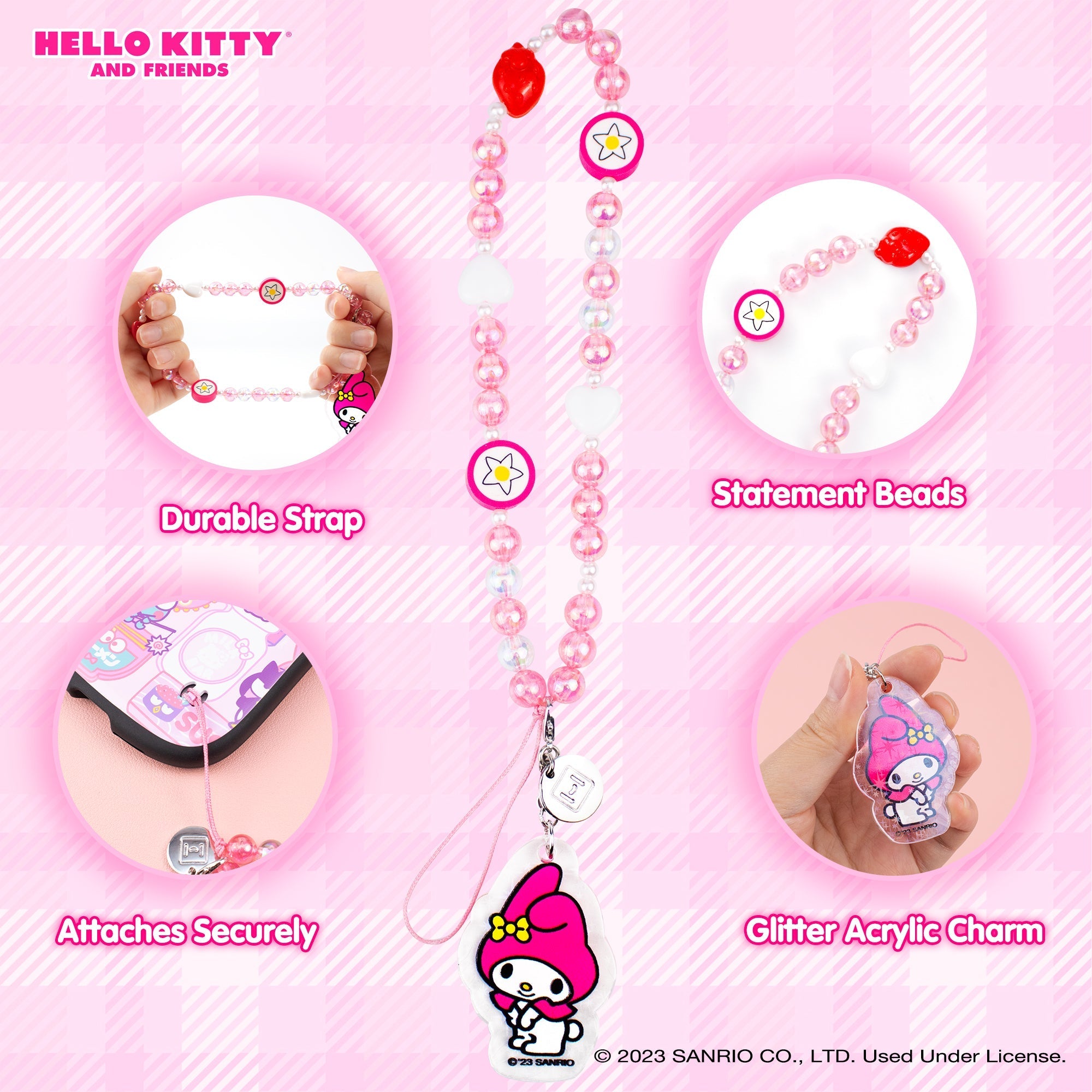 My Melody Beaded Charm Mobile Phone Wrist Strap - 图片 4